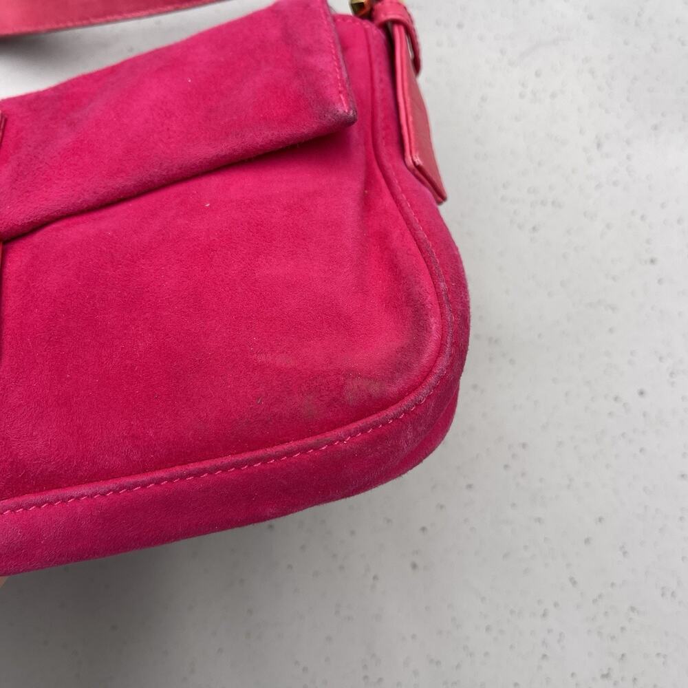 FENDI Mamma Baguette Pink Suede Gold Glitter Flap Shoulder Bag Purse - Picture 4 of 16